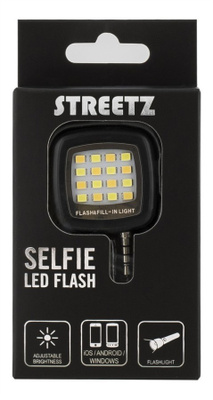 Streetz Selfie LED salama älypuhelimelle, 3.5mm, musta UUSI