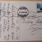 Pariskunta juoksee bussiin, piirrospk, p. 1938 - pikkukuva 2