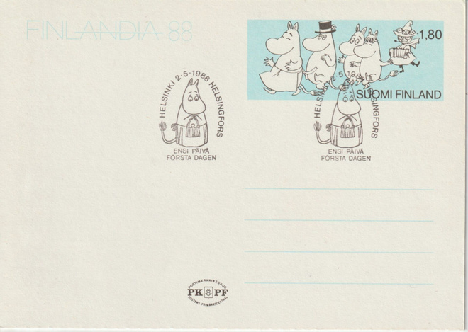 1988 Finlandia88 Muumi-kortin ensipäiväleima