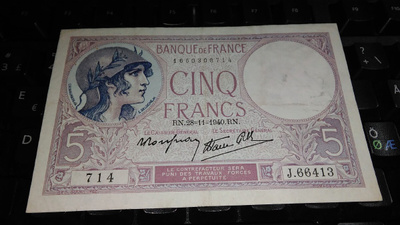 France Ranska 5 Francs 1940 VF