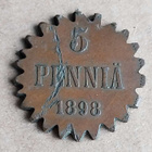 5 penniä 1898 "ratas" tuunattu raha pilattu - pikkukuva 2