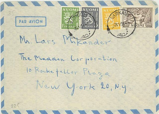 M30 1954 lentokirje USAhan