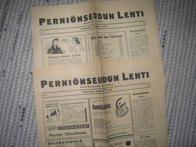 Sanomalehti  Perniönseudun lehti 2 kpl