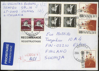 Liettua Mi 468 ym R-kirje lentopostissaSuomeen