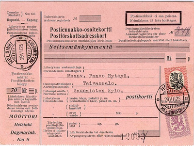 1925 postiennakkopostikortti