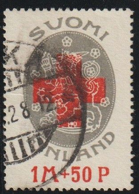1922 1Mk +50p Punaisen Ristin merkki leimattuna
