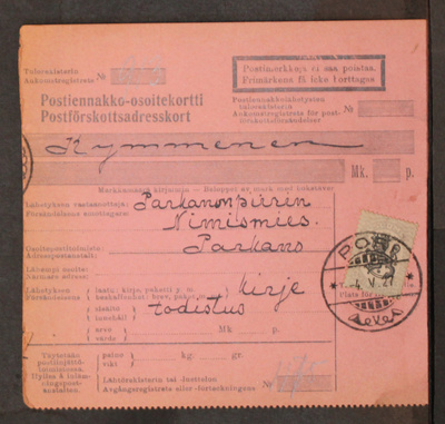# 23571 # Pe.osoitus kirje Pori > Parkano - 1927