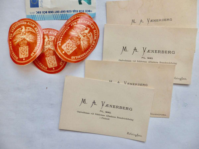 4XVANHA Paperisinetti Käyntikortti Yleinen Paloapuyhtiö1800-