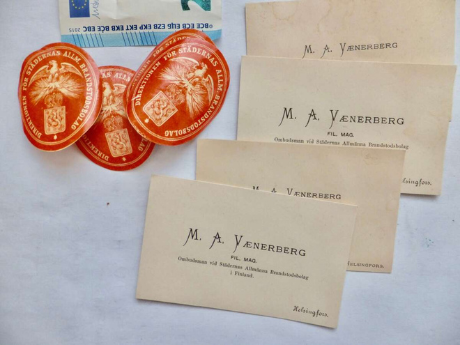 4XVANHA Paperisinetti Käyntikortti Yleinen Paloapuyhtiö1800-