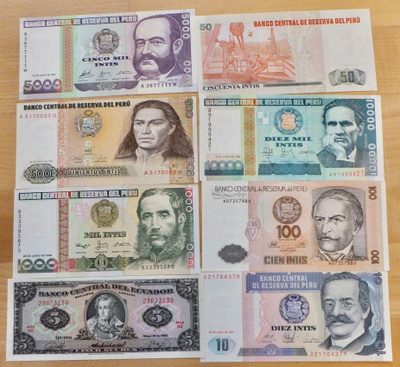7 Seteliä Peru + 1 Ecuador 1980-l Pakkasileät