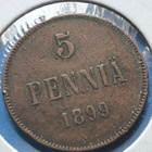 5 PENNIÄ 1899, melko hyvänä säilynyt keräilykappale! - pikkukuva 1