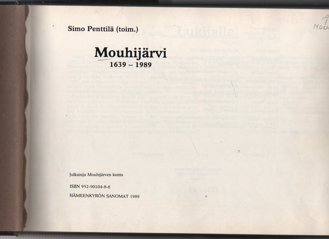 Penttilä: Mouhijärvi 1639-1989, Mouhijärven kunta 1989, K3