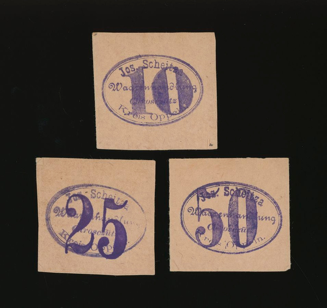 Saksa Notgeld 10, 25, 50 Pfg, Chrosczütz