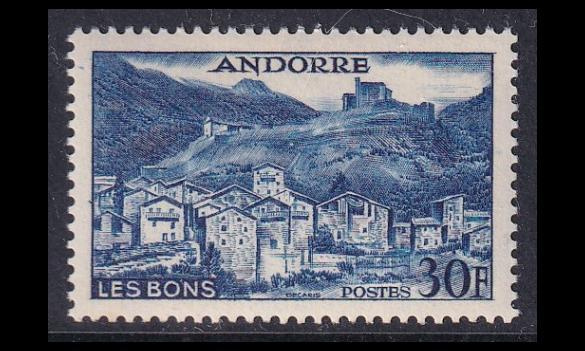 Andorra Fr 154 ** Kylämaisema 30 Fr sininen (1955)