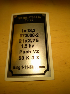 Tyyppikilpitarra 072008-2 Tunturi Sport 73-74 kovakromi