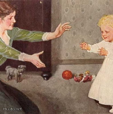 ÄITI / Kävelyä opetteleva pikkutyttö ja äiti. 1920-l.