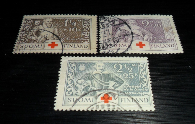 PUNAINEN RISTI 1934 LAPE 184-186 PYÖRÖ LEIMATTUINA