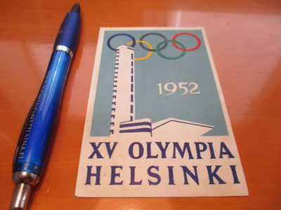 1952 Olympialaiset matkalaukkutarra 11x7cm