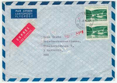 M63 1964 2mk maisema pari lentokirje piikana Saksaan