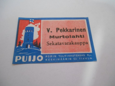 TT Etiketti Puijo V.Pekkarinen Murtolahti Sekatavarakauppa