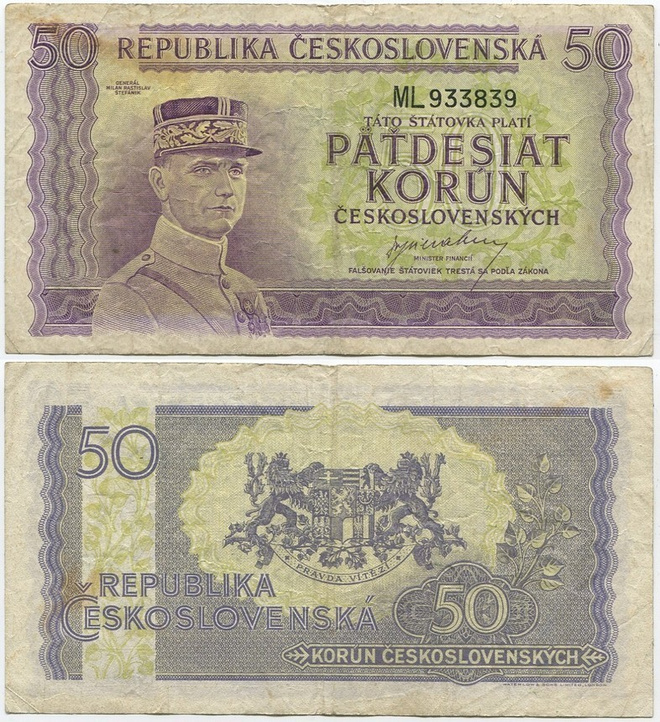 Tshekkoslovakia 50 Korun 1945 (P-62) VF