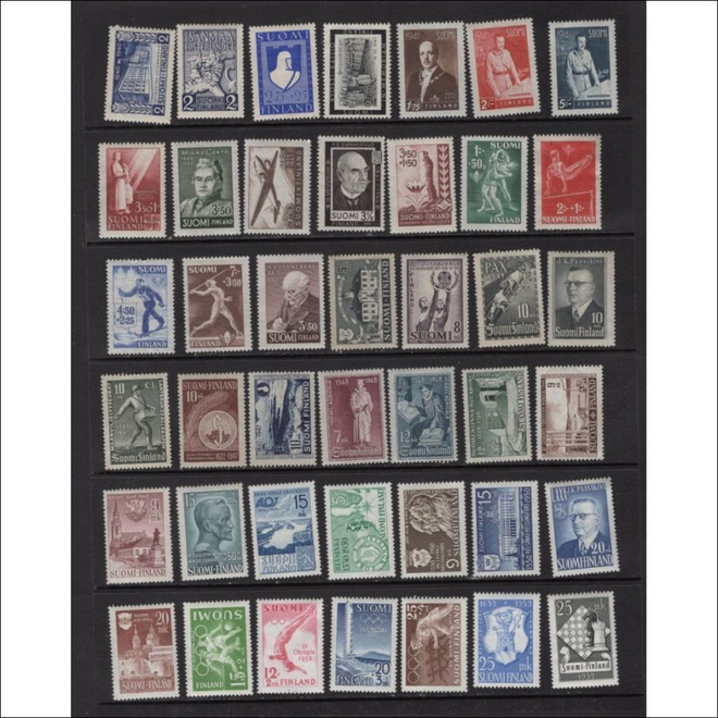 Juhlmerkkejä  4-levyä 169 kpl. eril.1940-1989  postit.(laat)