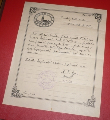 Perunkirjoitus - Jokelankylä 1944, Lupapaperi kersantti xx x