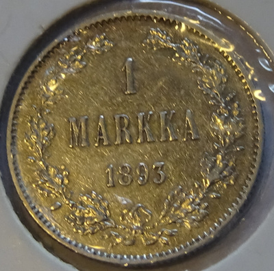 1893 1 markka kl8 hyväkuntoinen kolikko