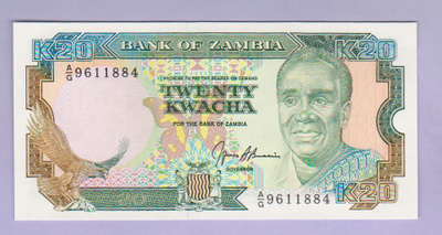 Zambia 20 Kwacha v.1990-91 UNC P-32b