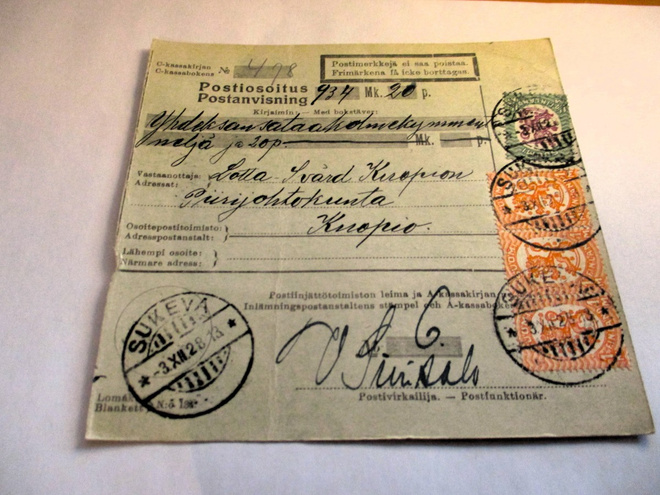 1928 Sukeva postiosoitus Lotta Svärd Kuopio