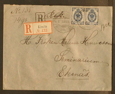 # 23767 # R-leimakirje Westanfjärd > Kimito > Ekenäs - 1903