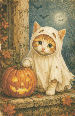 Halloween pienellä kissalla kummitusasu