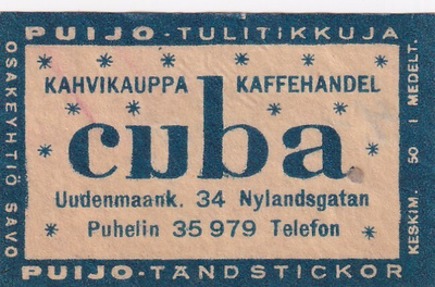 cuba, Kahvikauppa , Uudenmaank. 34 . Puijo    s22