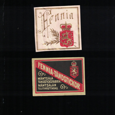Fennia tulitikkuetiketti + tupakkaetiketti