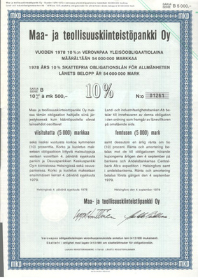 OKK obligaatio Maa- ja Teollisuuskiinteistöpankki 1978