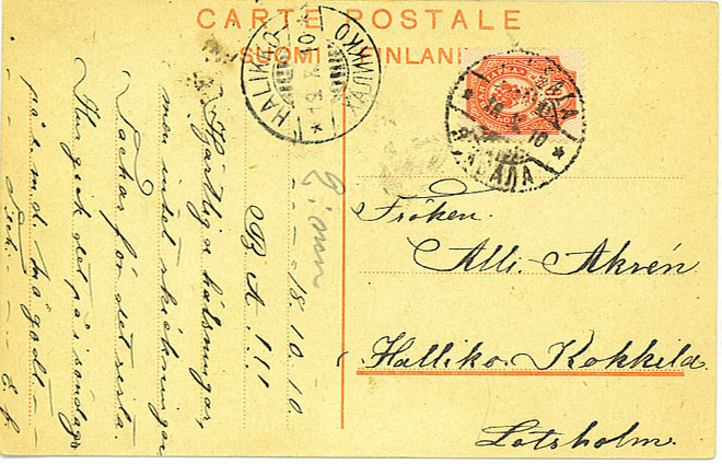 Ruusu ja värssy v.1910. Merkki pun.10pen