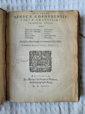 Vuodelta 1576: Plantinin painama kokoelma Senecan näytelmiä