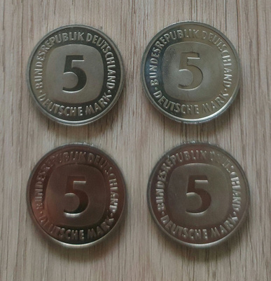 5 Deutsche Mark 1995 – 4 kpl erä Proof / UNC, eri rahapajat