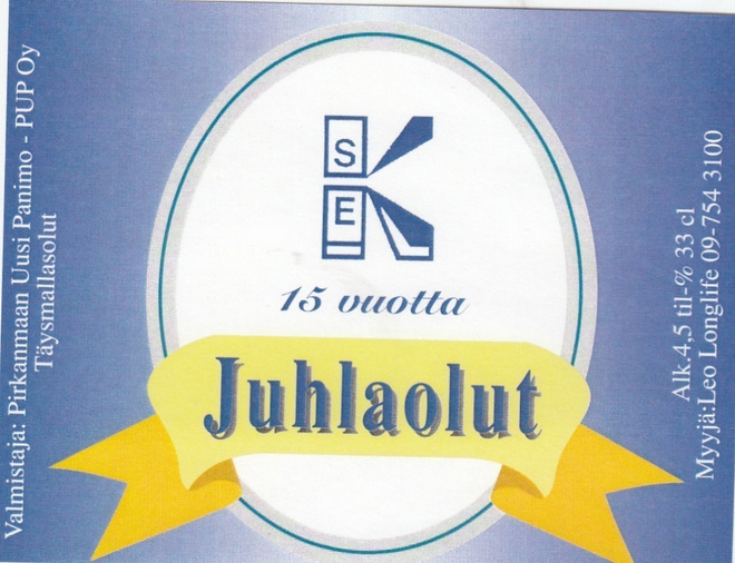 Olutetiketti SEK 15 vuotta  Juhlaolut c9