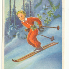 Suksilla mäkeä alas -vanha kortti - pikkukuva 1
