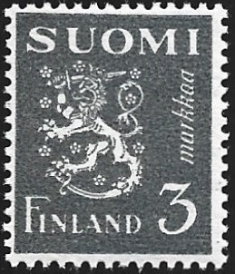 1947 M-30 Leijona 3 mk tummanharmaa ** Lape 334 b SP Lm 6