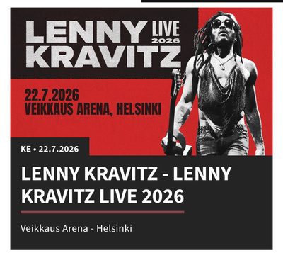 2 lippua Lenny Kravitzin konserttiiin HKI 22.7.26