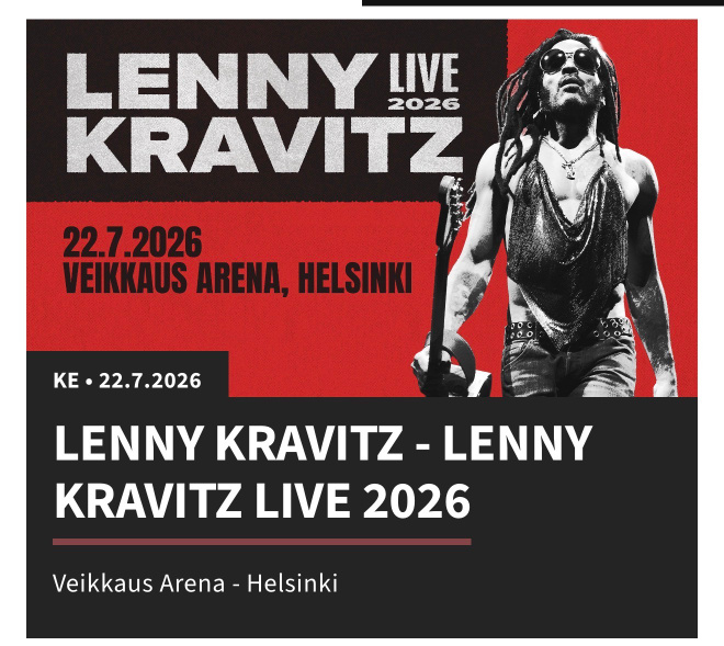 2 lippua Lenny Kravitzin konserttiiin HKI 22.7.26