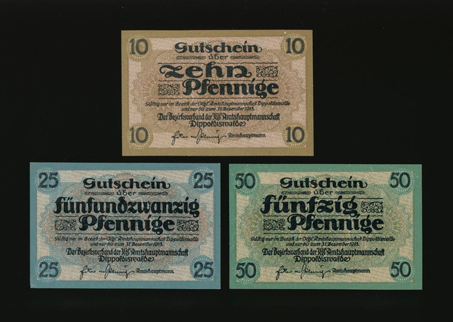 Saksa Notgeld 10, 25, 50 Pfg, Dippoldiswalde