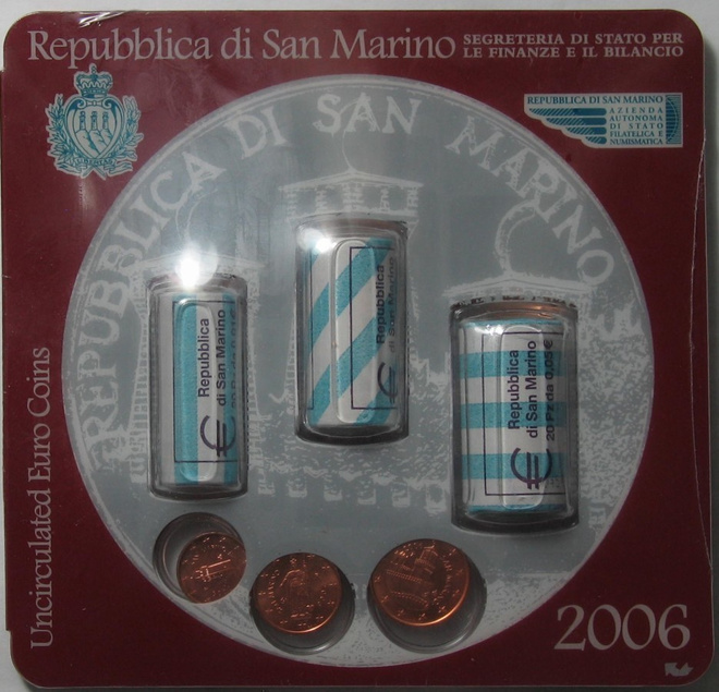 2006 SAN MARINO minikit - minirullat sis. yht. 63 kolikkoa