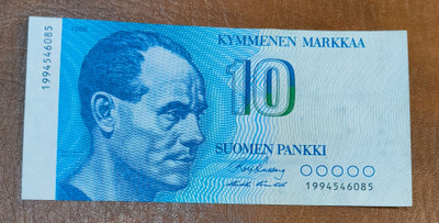 10 markkaa v. 1986 korvaava 1994...., taittamaton