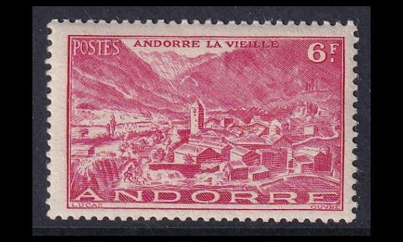 Andorra Fr 120 ** Maisema 6 Fr punainen (1944)