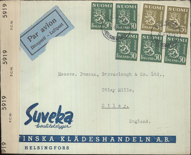 M30 1945 3.6. lentokirje Englantiin