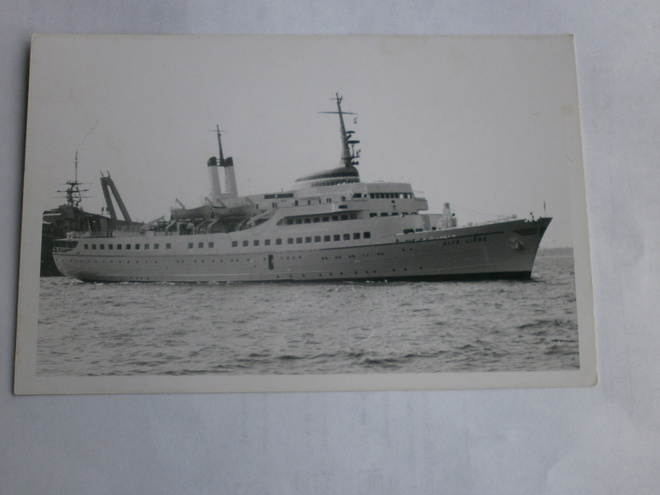 m/s Alte Liebe satamassa, vanha mv valokuvapk, ei p.
