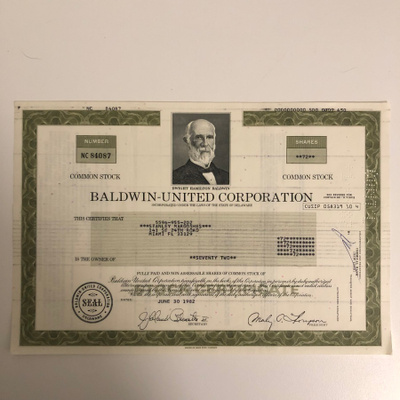 Baldwin-United Corporation osakekirja